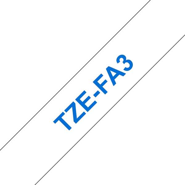 Brother TZeFA3 Cinta Textil Generica de Etiquetas - Texto azul sobre fondo blanc
