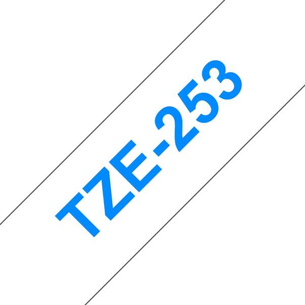 Brother TZe253 Cinta Laminada Generica de Etiquetas - Texto azul sobre fondo bla
