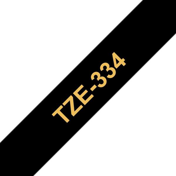 Brother TZe334 Cinta Laminada Generica de Etiquetas - Texto dorado sobre fondo n