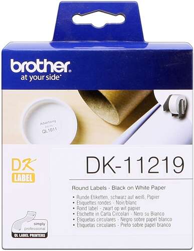 Brother DK11219 - Etiquetas Originales Precortadas Circulares - 12 mm de Diametr