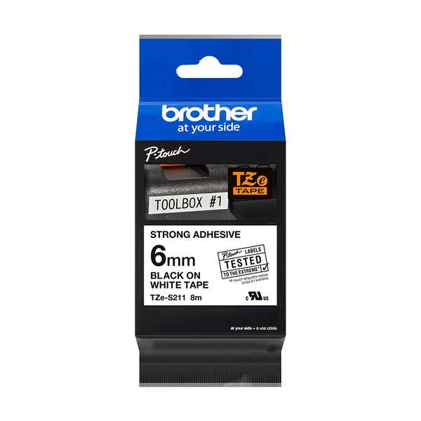 Brother TZeS211 Cinta Laminada Super Adhesiva Original de Etiquetas - Texto negr