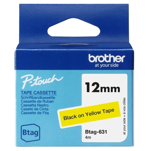 Brother Btag-631 Cinta 12mm - Texto Negro sobre Fondo Amarillo - Medidas 12mmx4 