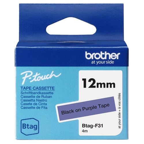 Brother Btag-F31 Cinta 12mm - Texto Negro sobre Fondo Morado - Medidas 12mmx4 Me