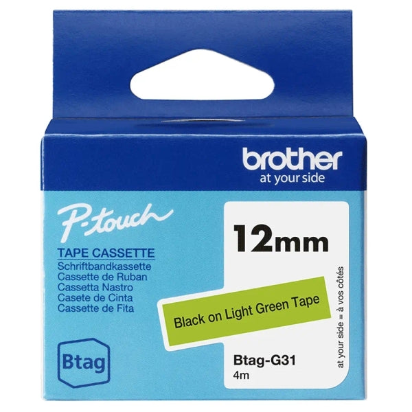 Brother Btag-G31 Cinta 12mm - Texto Negro sobre Fondo Verde - Medidas 12mmx4 Met