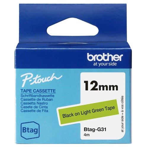 Brother Btag-G31 Cinta 12mm - Texto Negro sobre Fondo Verde - Medidas 12mmx4 Met