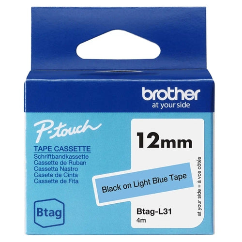 Brother Btag-L31 Cinta 12mm - Texto Negro sobre Fondo Azul Claro - Medidas 12mmx