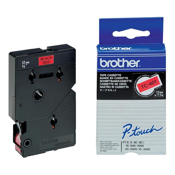 Brother TC401 Cinta Laminada Original para Rotuladora - Texto Negro sobre Fondo 